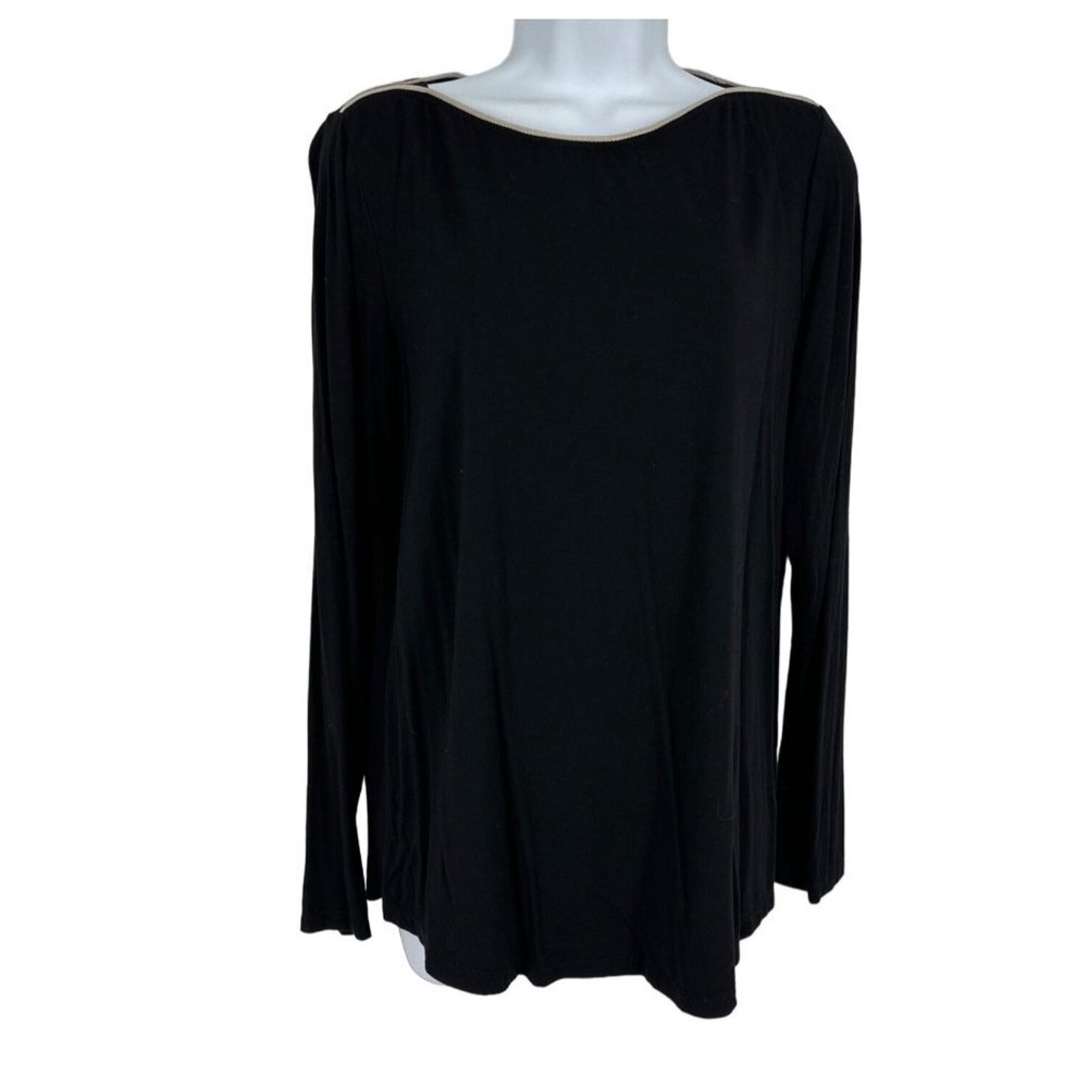 Susan Graver Modern Essentials Cool Touch Long Sleeve Contrast Trim Top Size M